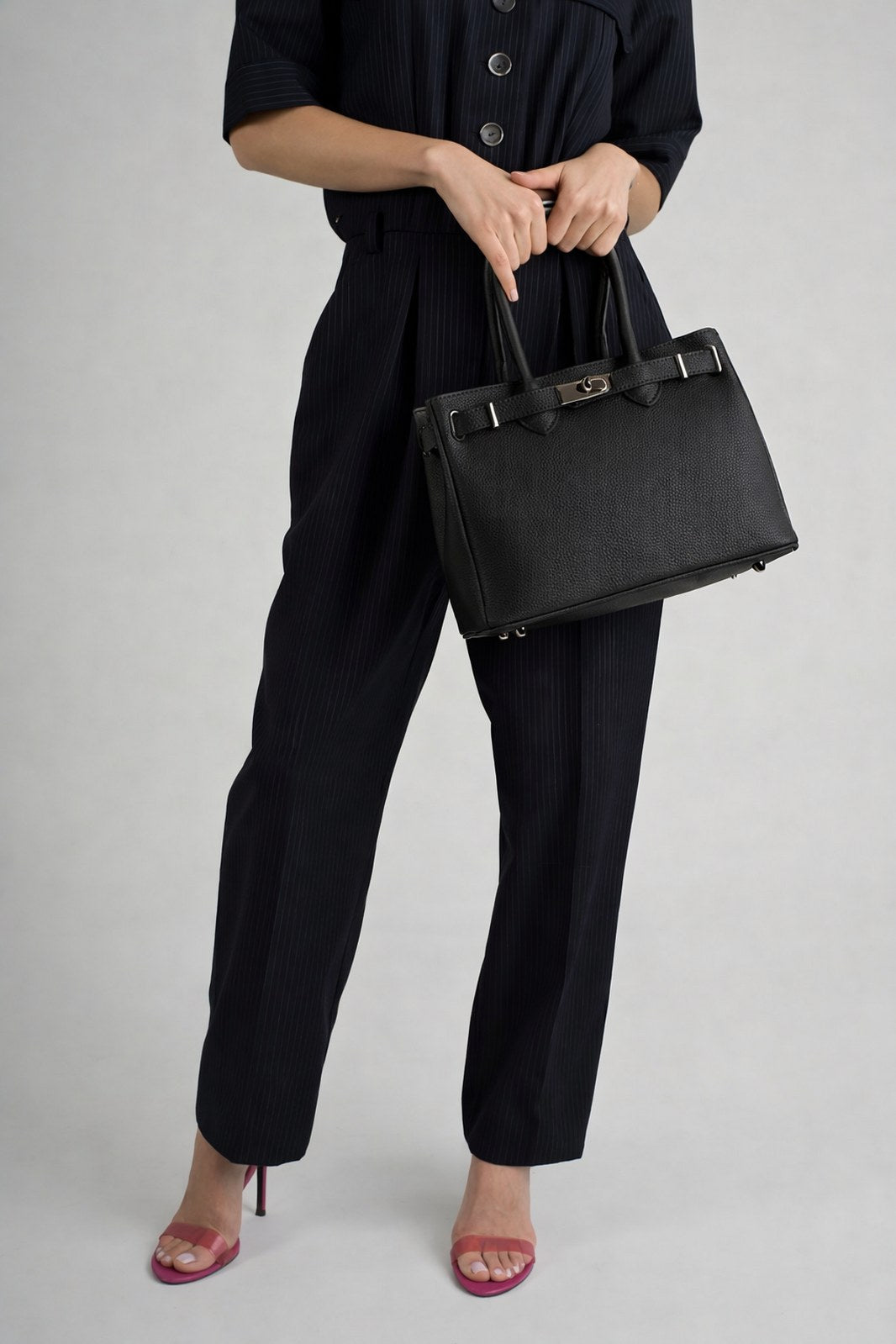 REESE Leather Top Handle Bag - Black