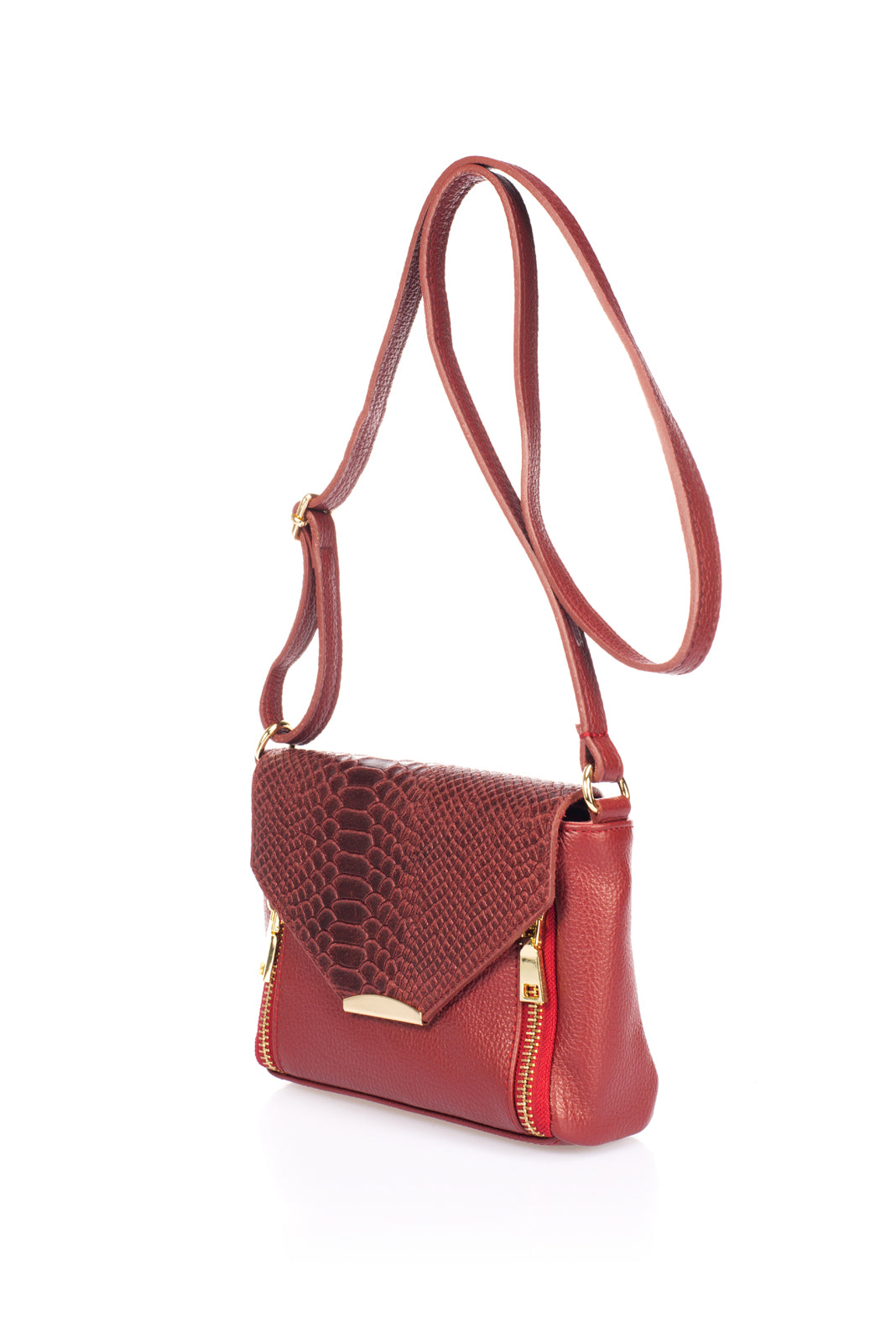 Leather Crossbody Bag 7069 - Bordo