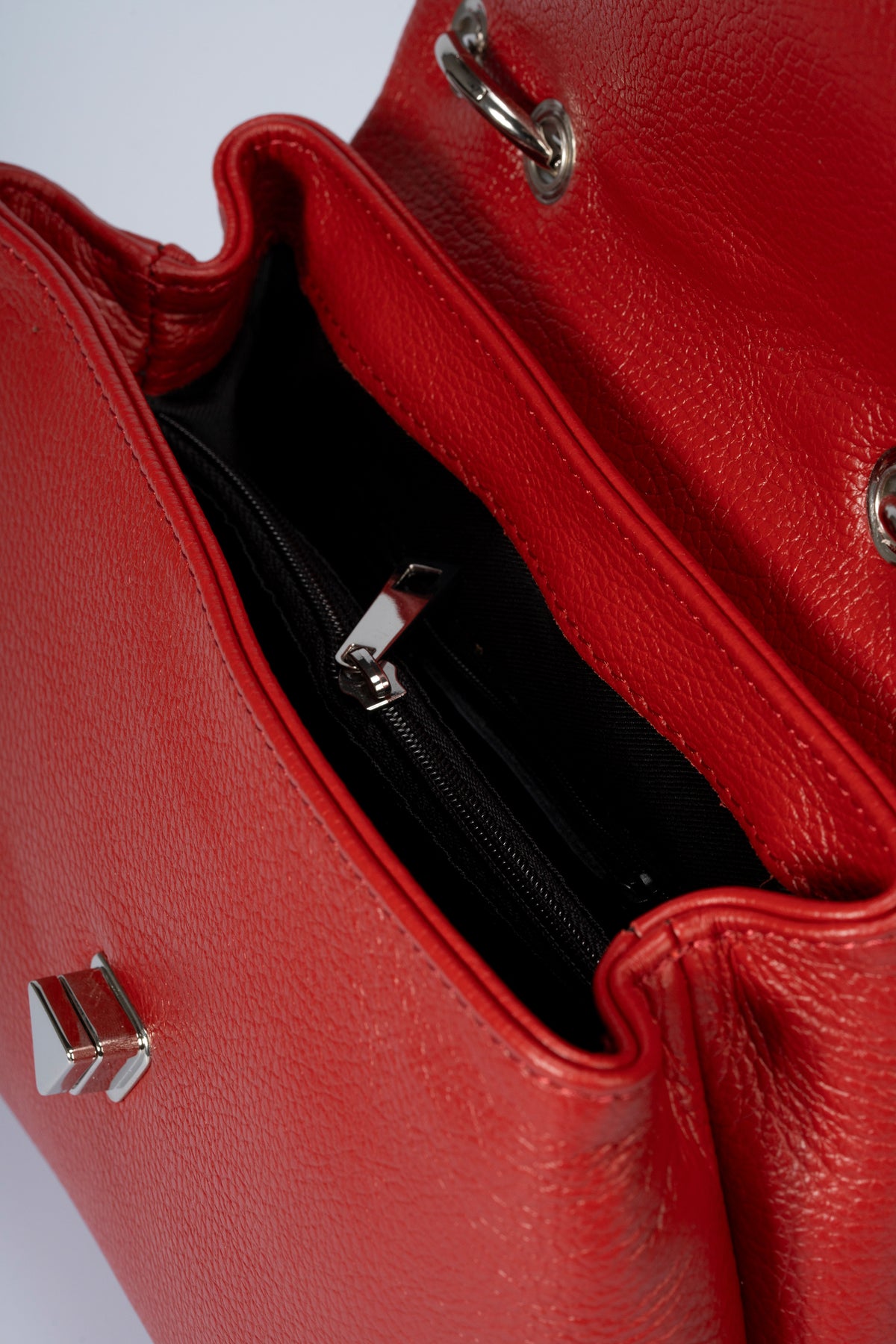 Leather Top Handle Bag 4037 - Red