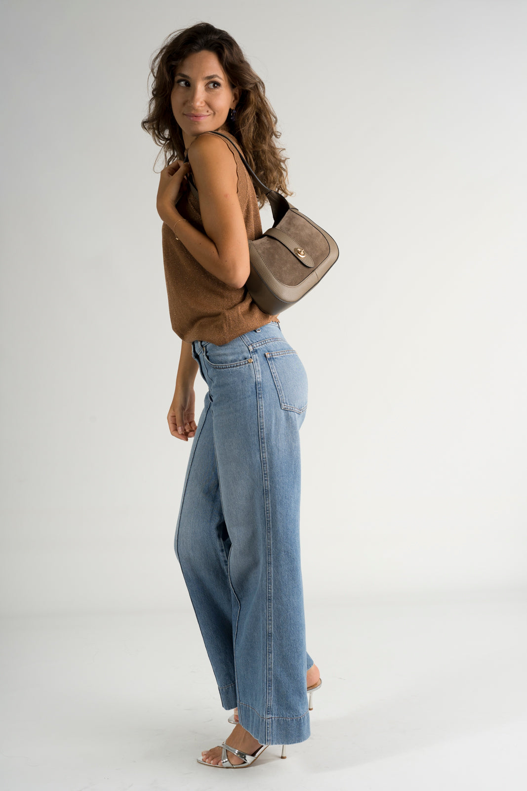 SOLANGE Leather Top Handle Bag - Taupe