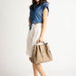 DIONE Leather Top Handle Bag - Taupe