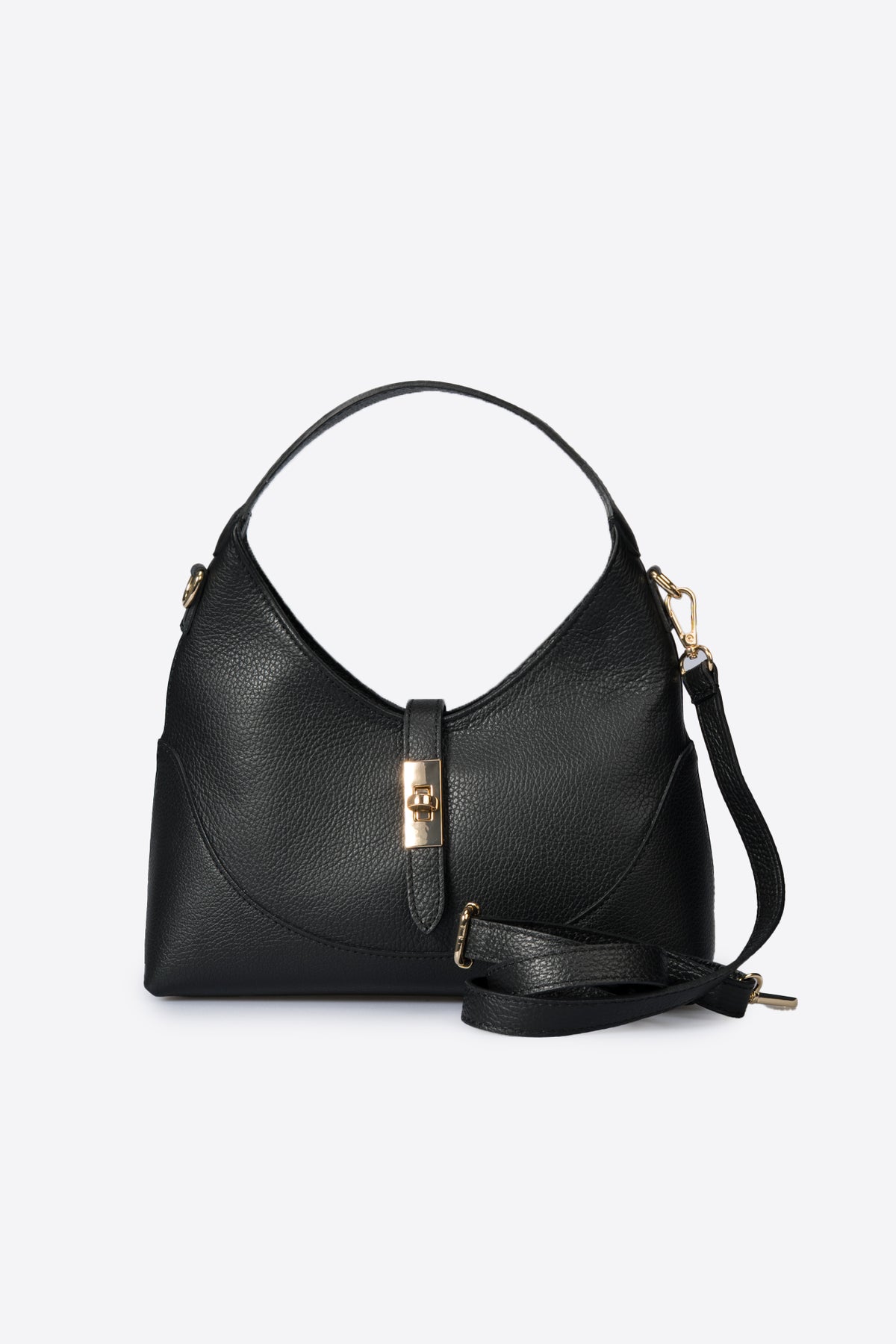 LINA Leather Top Handle Bag - Black