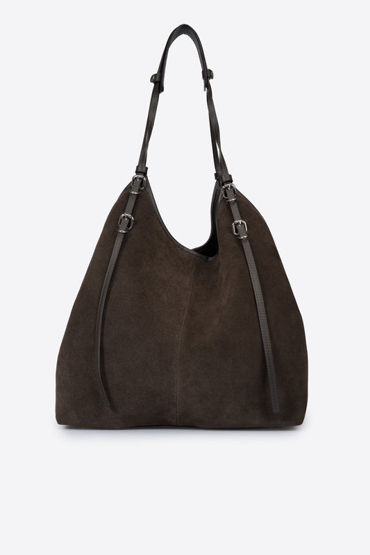 CORALIE Leather Top Handle Bag - Dark Brown