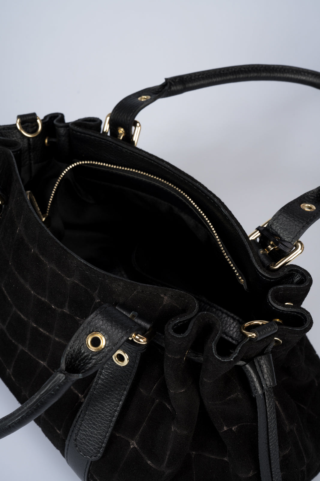 GWENDA Leather Top Handle Bag - Black