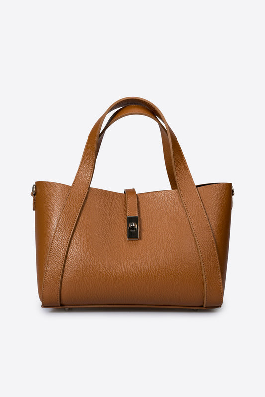 GAIA Leather Top Handle Bag - Cognac