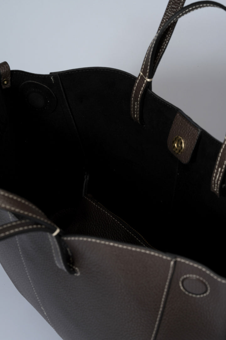 ODETTE Leather Top Handle Bag - Dark Brown