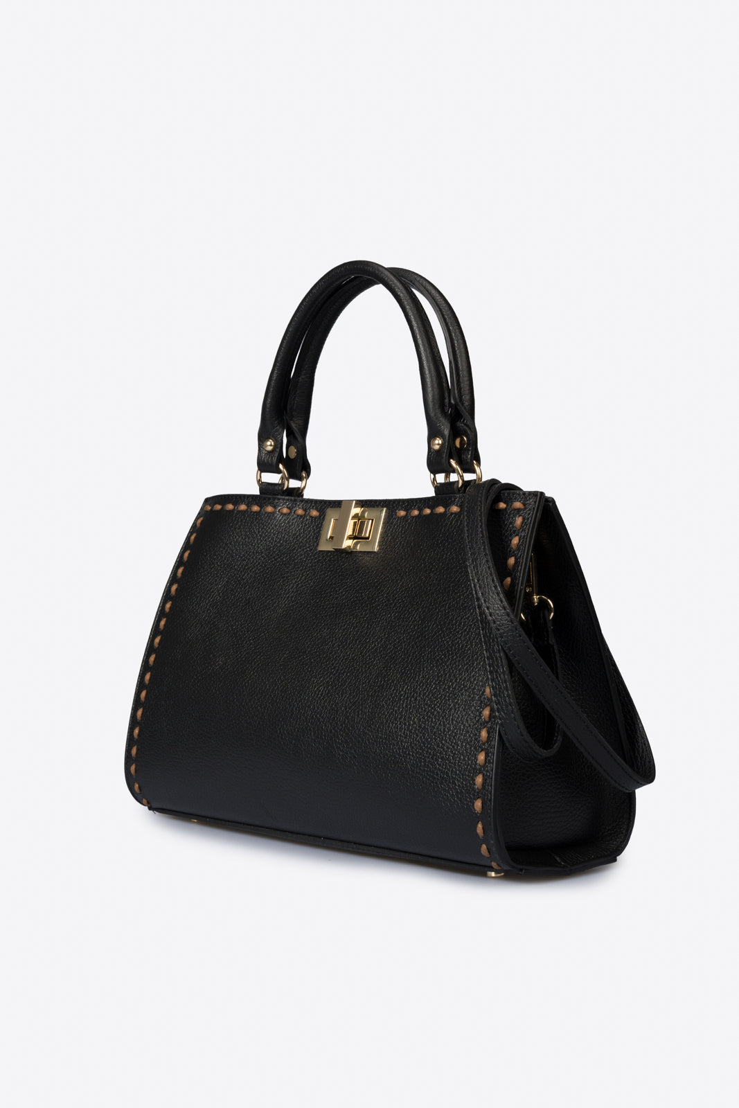 LIDIA Leather Top Handle Bag - Black