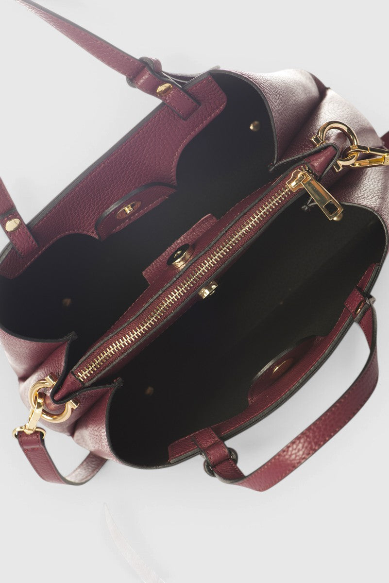 ORIETTA Leather Top Handle Bag - Wine