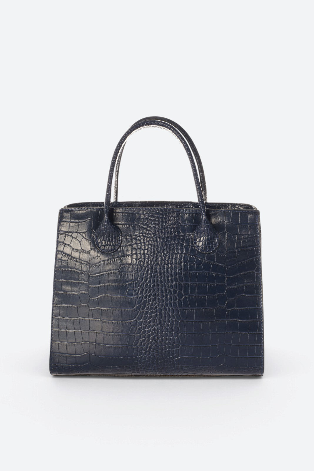 CASSANDRA Leather Top Handle Bag - Navy
