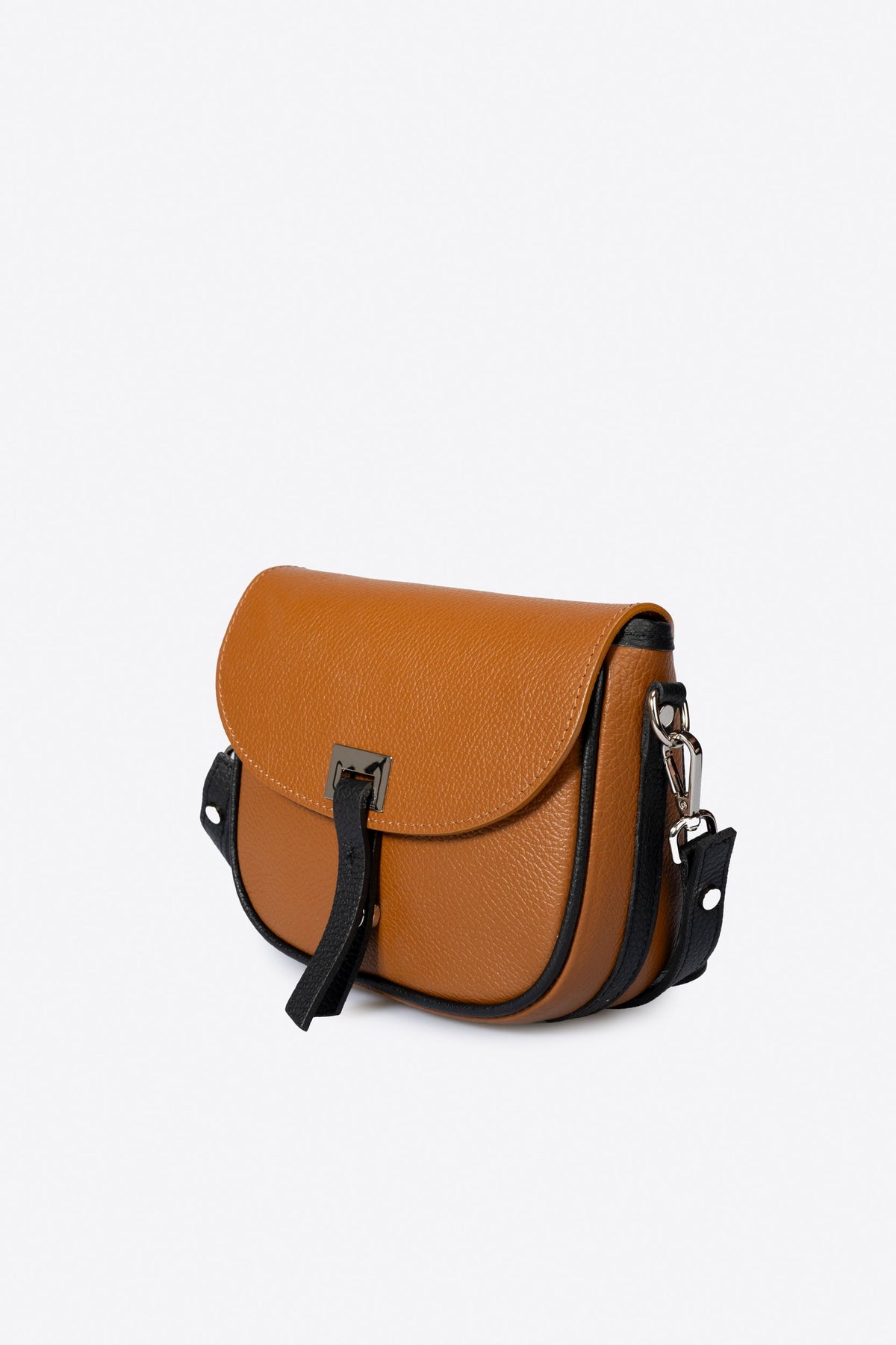 BELA Leather Crossbody Bag - Cognac+Black