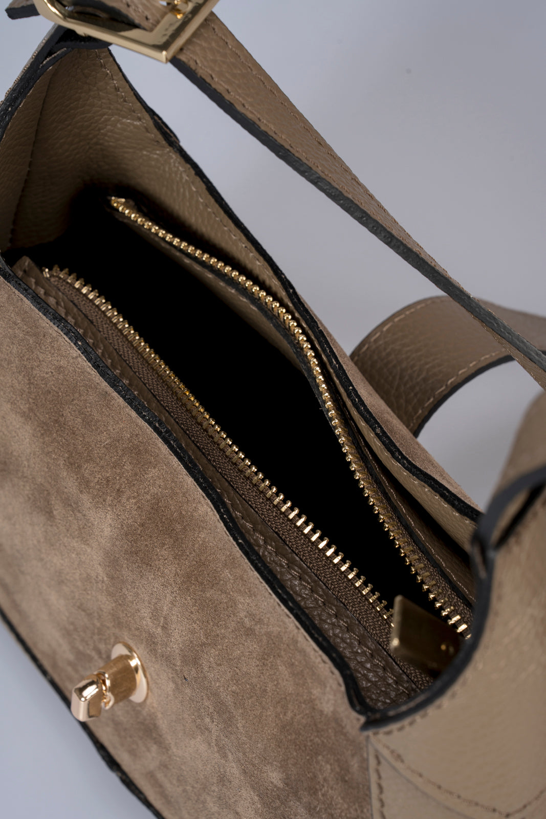 SOLANGE Leather Top Handle Bag - Taupe