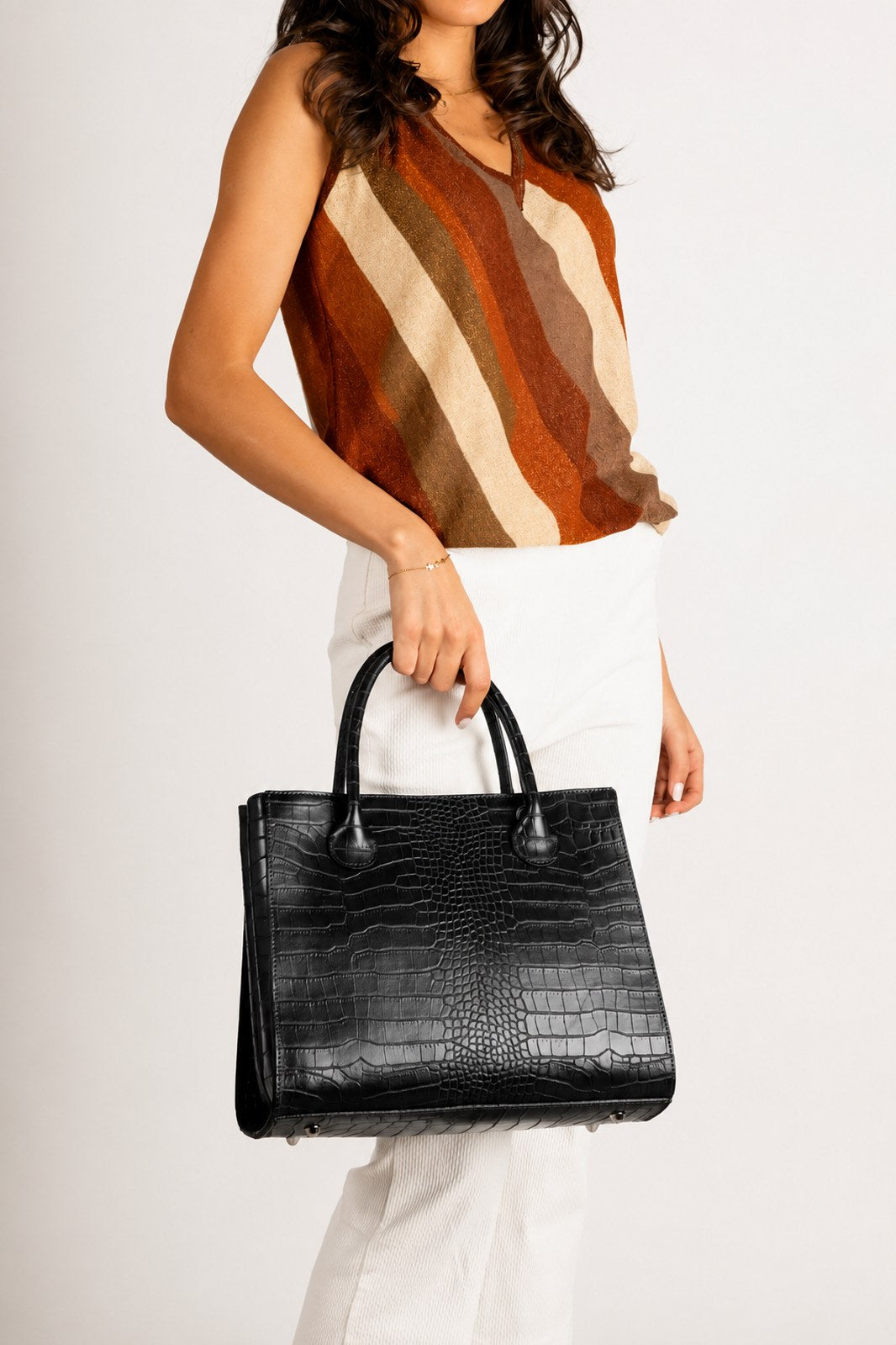CASSANDRA Leather Top Handle Bag - Black