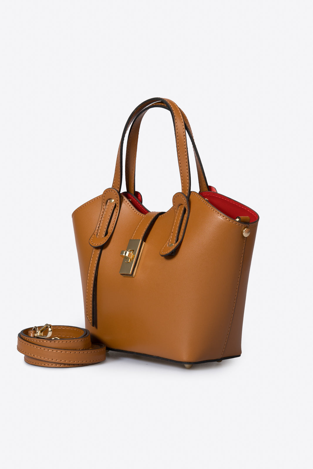 MIRTA Leather Top Handle Bag - Cognac