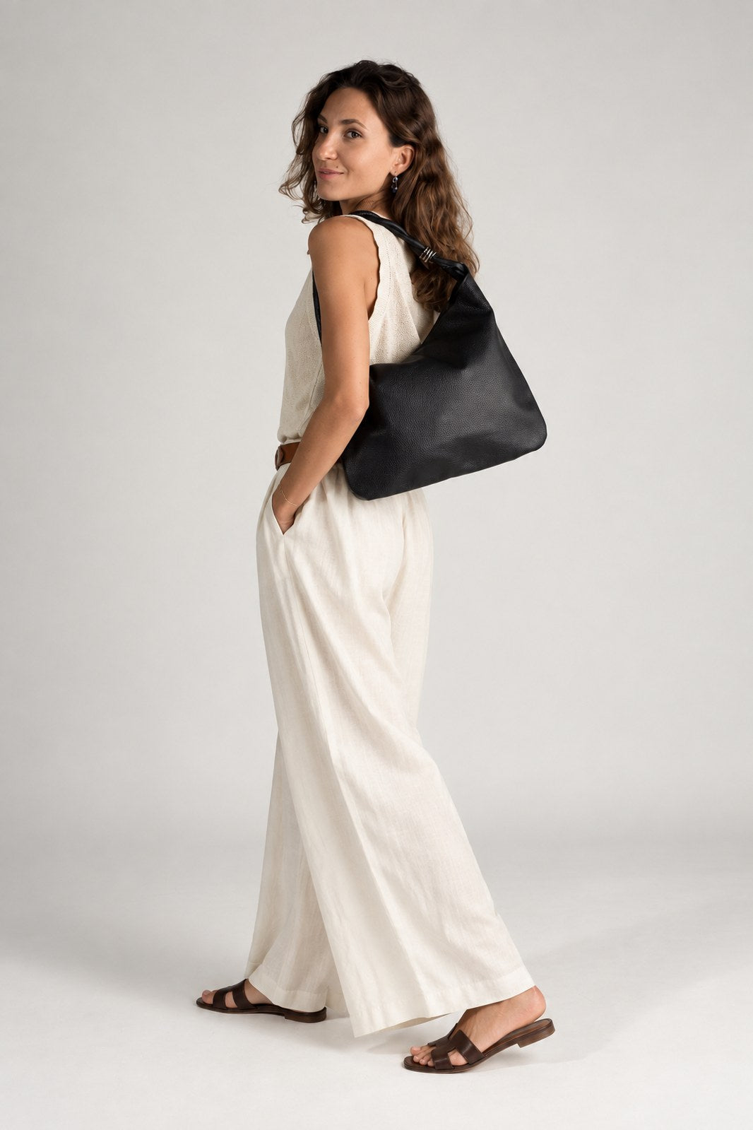 NORA Leather Top Handle Bag - Black