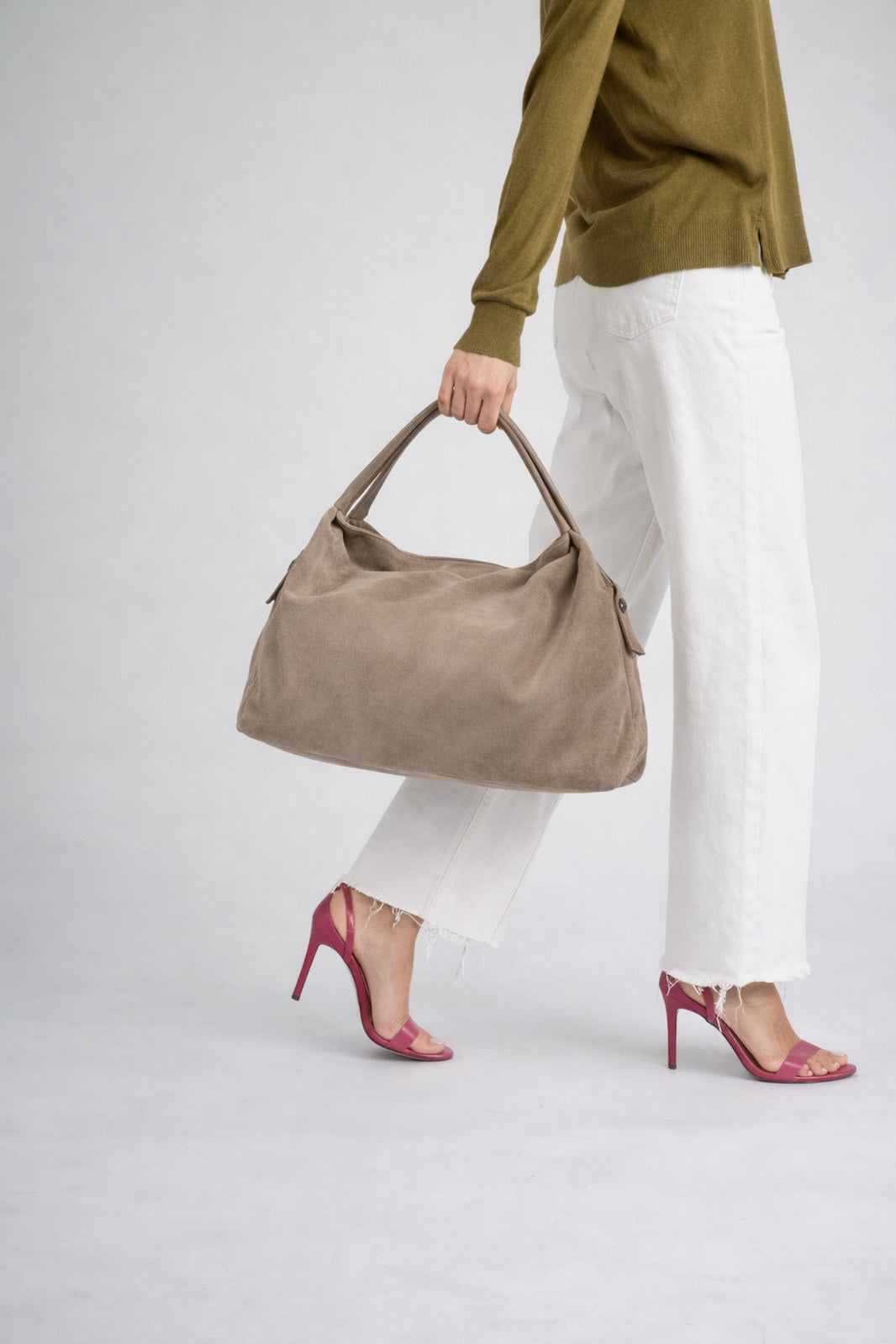 NOEMIE Leather Top Handle Bag - Taupe