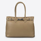 GRACIE Leather Top Handle Bag - Taupe
