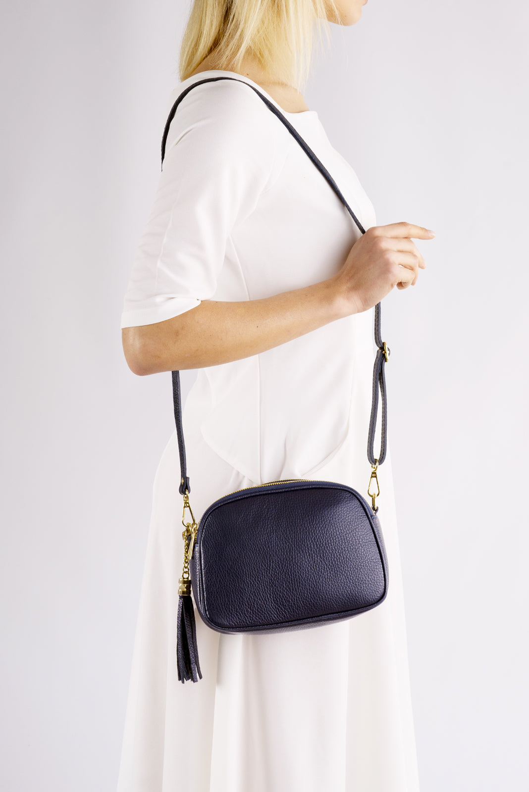 EBE Leather Crossbody Bag - Navy