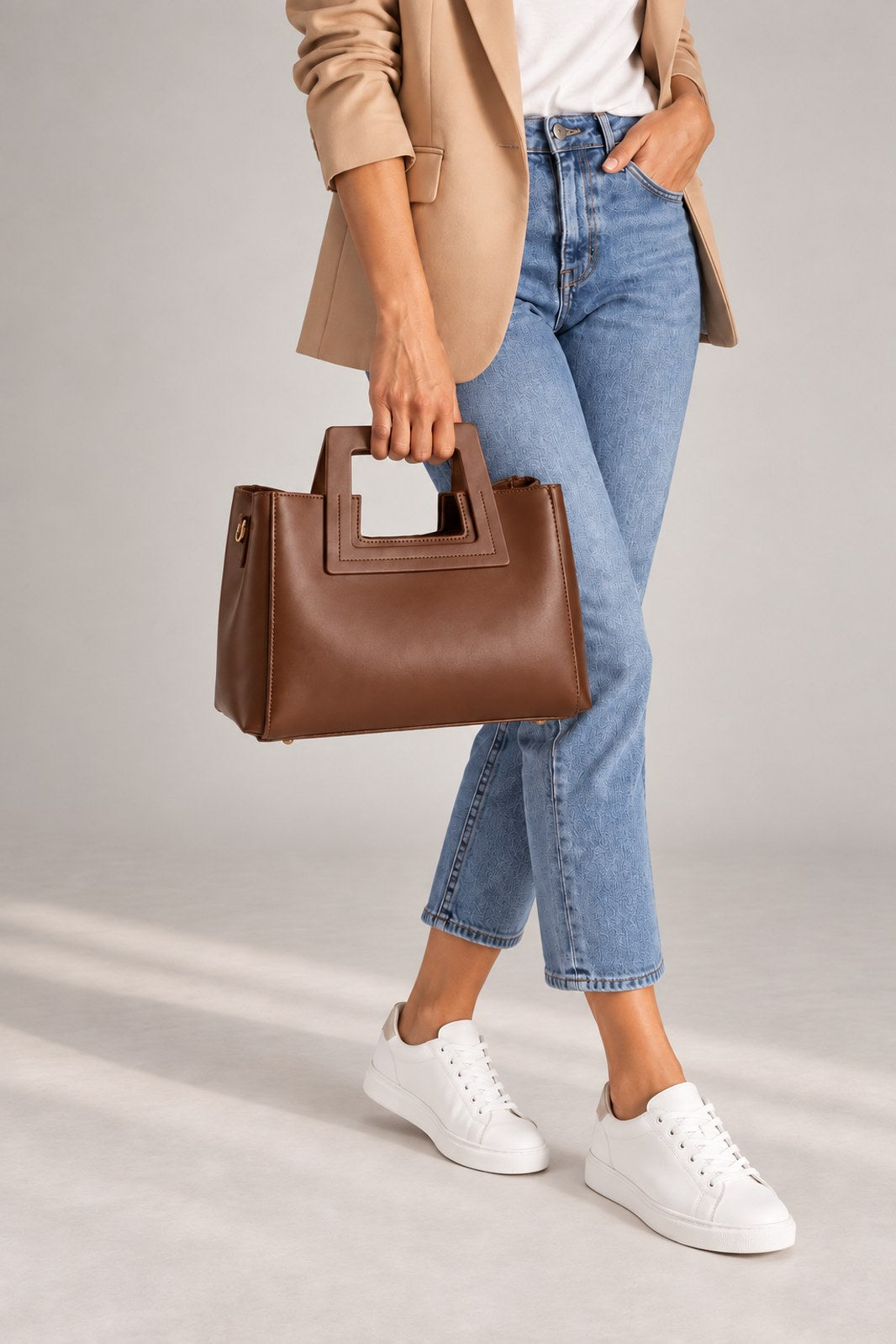 ANTHEA Leather Top Handle Bag - Brown