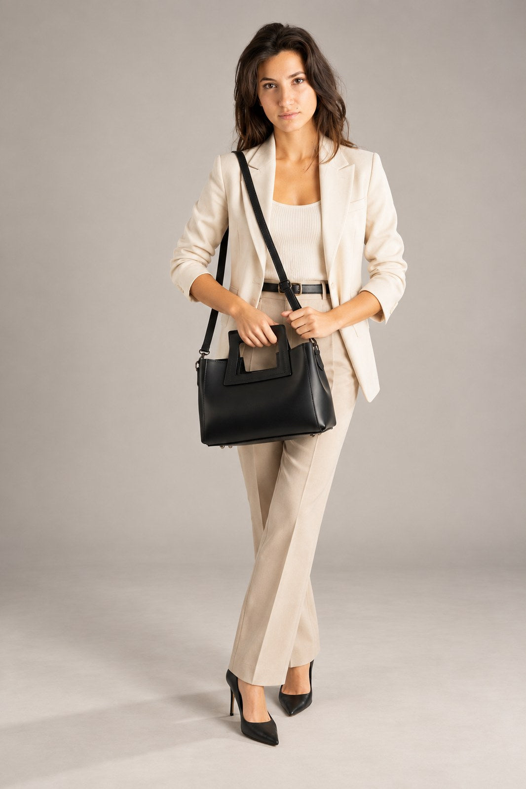 ANTHEA Leather Top Handle Bag - Black