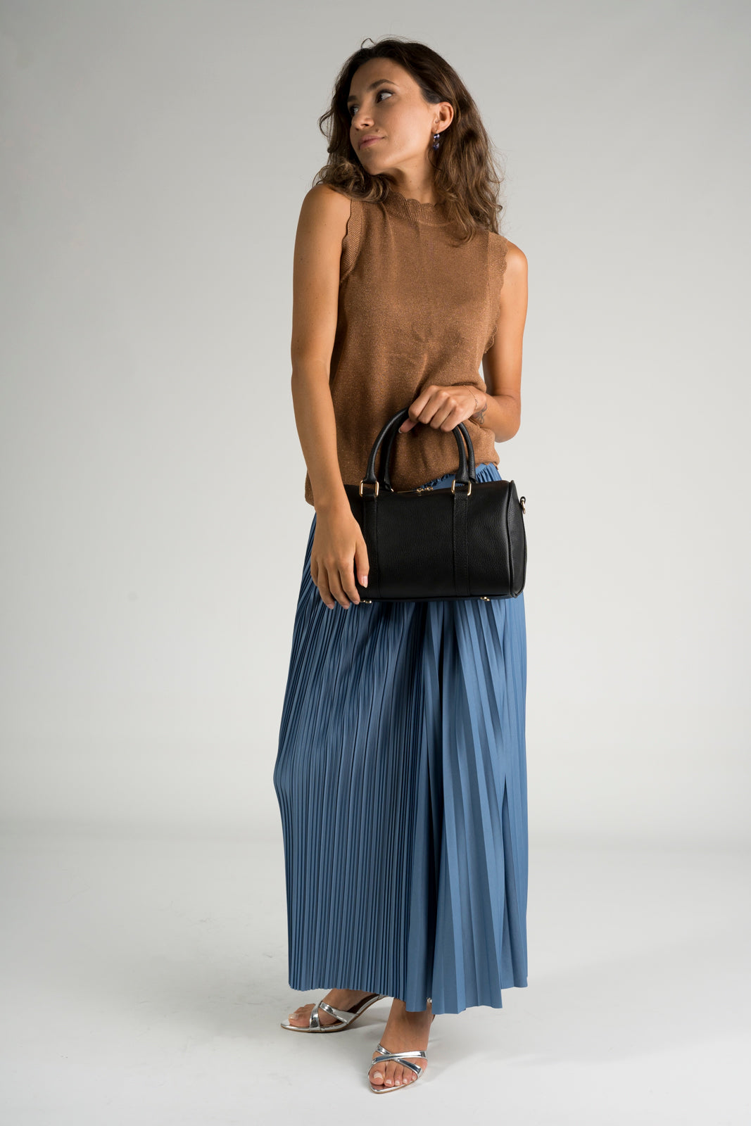 MIRIAM Leather Top Handle Bag - Black