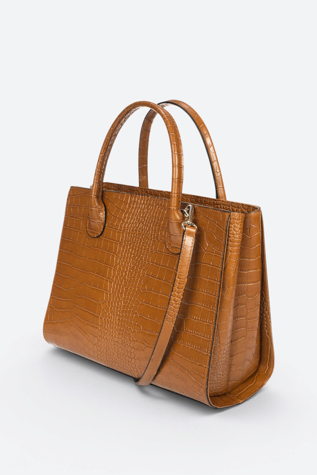 CASSANDRA Leather Top Handle Bag - Cognac