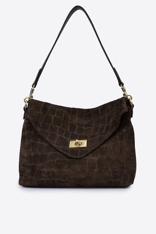MATILDA Leather Top Handle Bag - Dark Brown