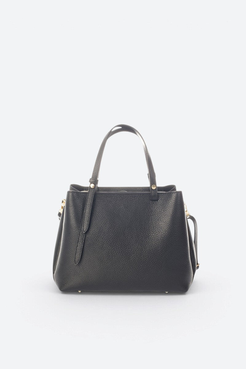 ORIETTA Leather Top Handle Bag - Black