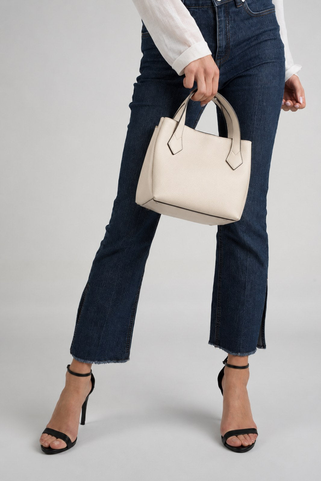 MINA Leather Top Handle Bag - Beige