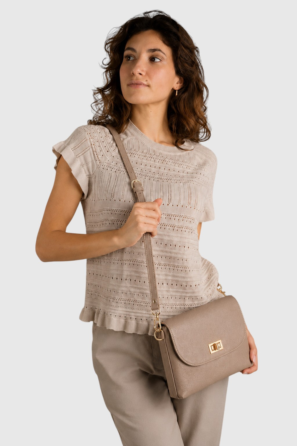 NORAH Leather Crossbody Bag - Taupe