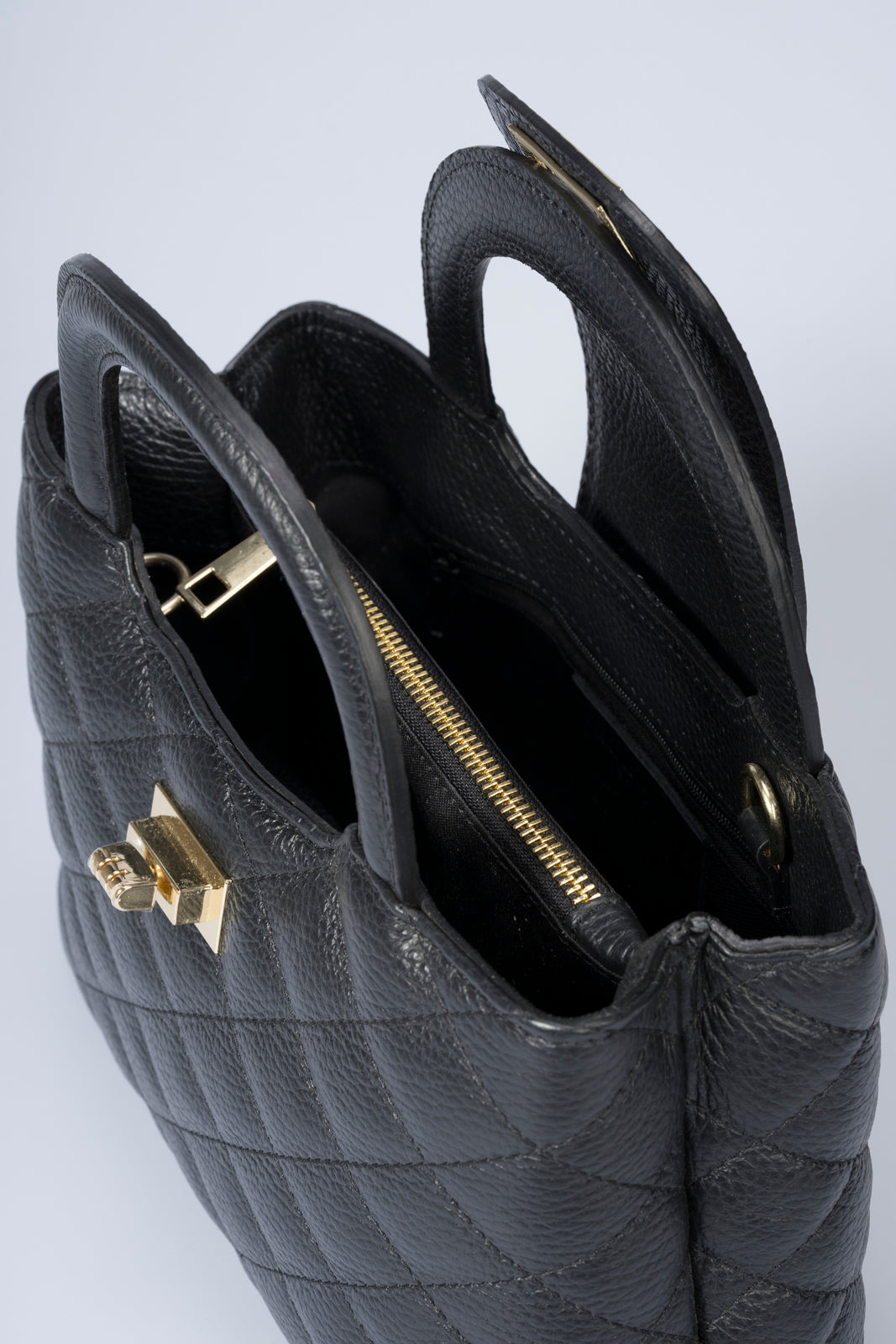 Leather Top Handle Bag 8043 - Black