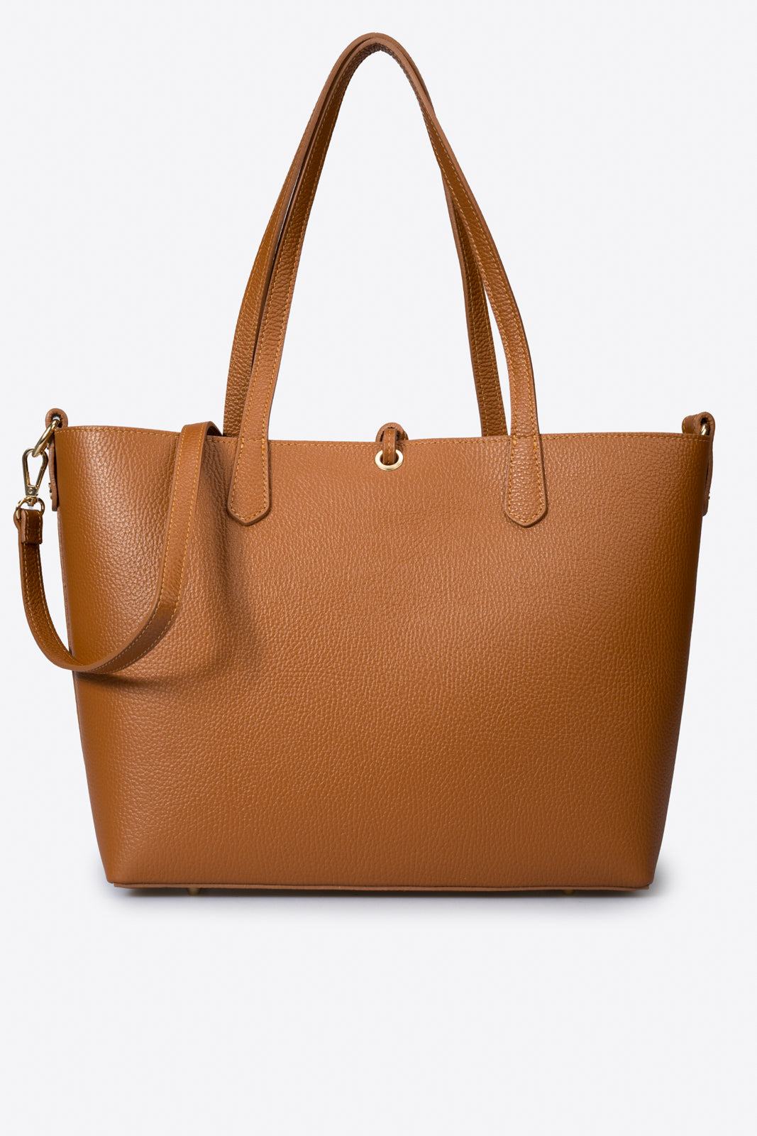 ROMY Leather Top Handle Bag - Cognac