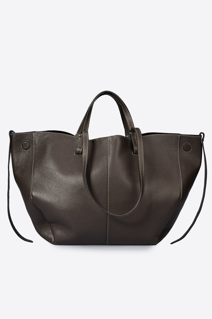 LAETITIA Leather Top Handle Bag - Dark Brown