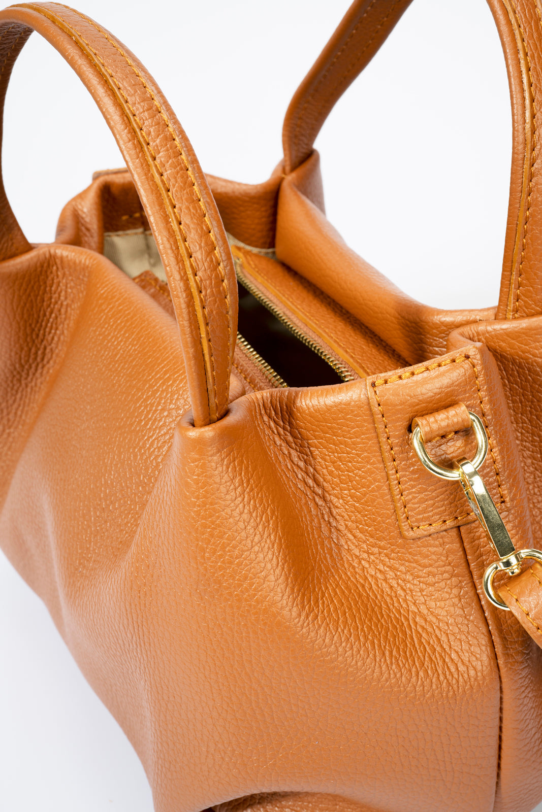 MAYA Leather Top Handle Bag - Cuoio