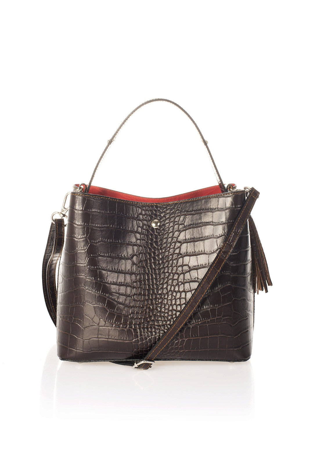 SCARLET Leather Top Handle Bag - Brown