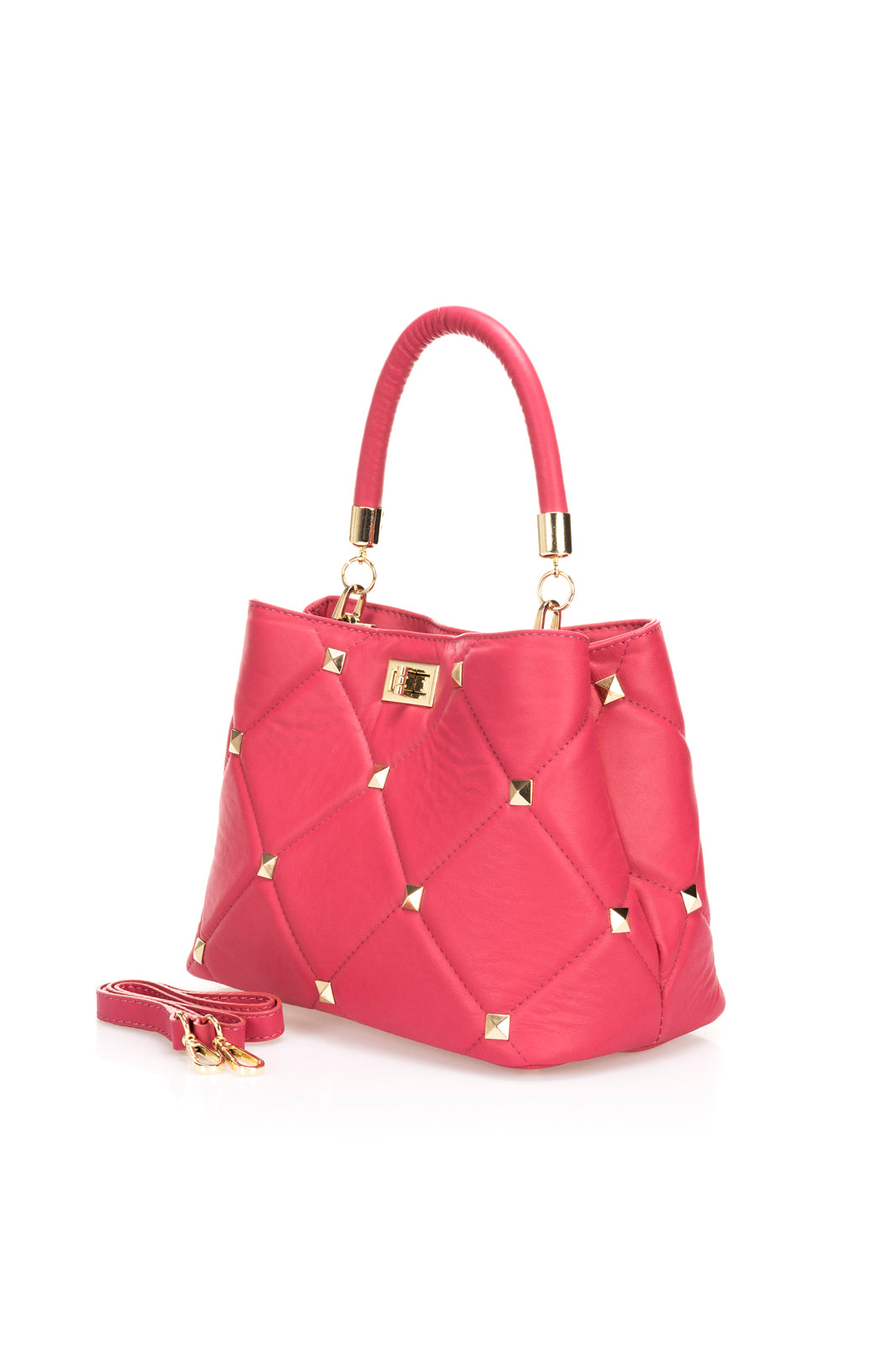 CAROLA Leather Top Handle Bag - Fuxia