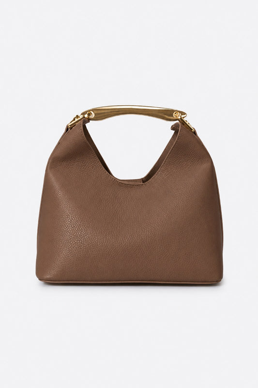 AGNES Leather Top Handle Bag - Brown