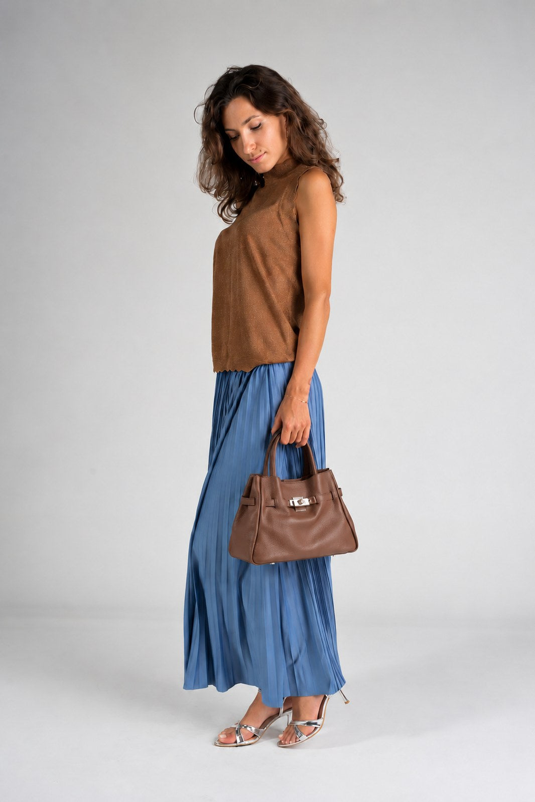 MIRANDA Leather Top Handle Bag - Brown