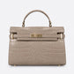 LEA Leather Top Handle Bag - Taupe
