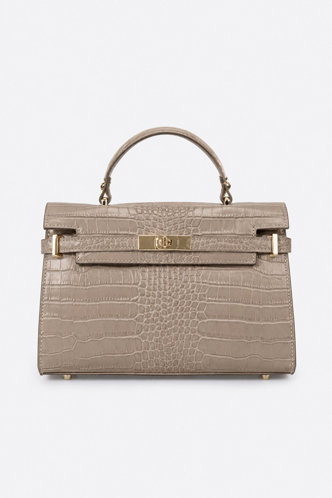 LEA Leather Top Handle Bag - Taupe