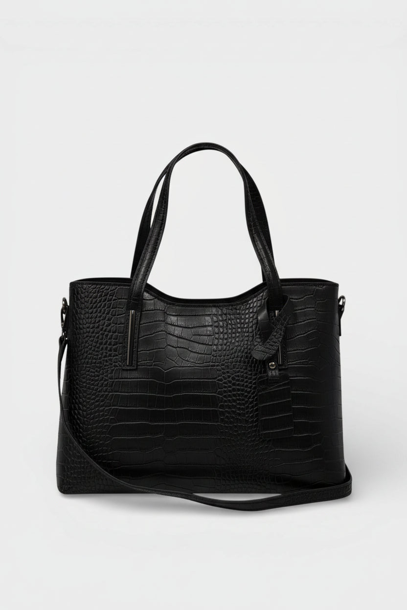 Leather Top Handle Bag 2521 - Black