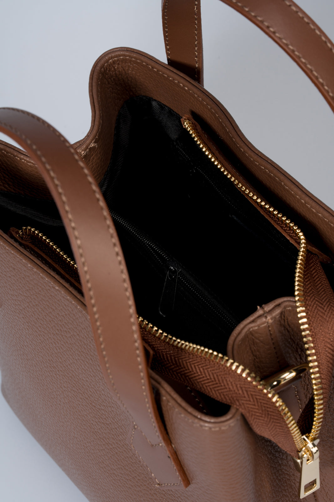 MINA Leather Top Handle Bag - Brown