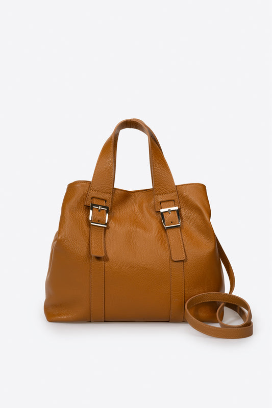 PIPER Leather Top Handle Bag - Cuoio