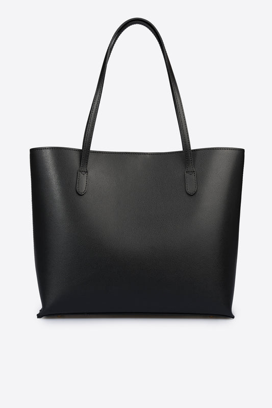 VALERIA Leather Top Handle Bag - Black