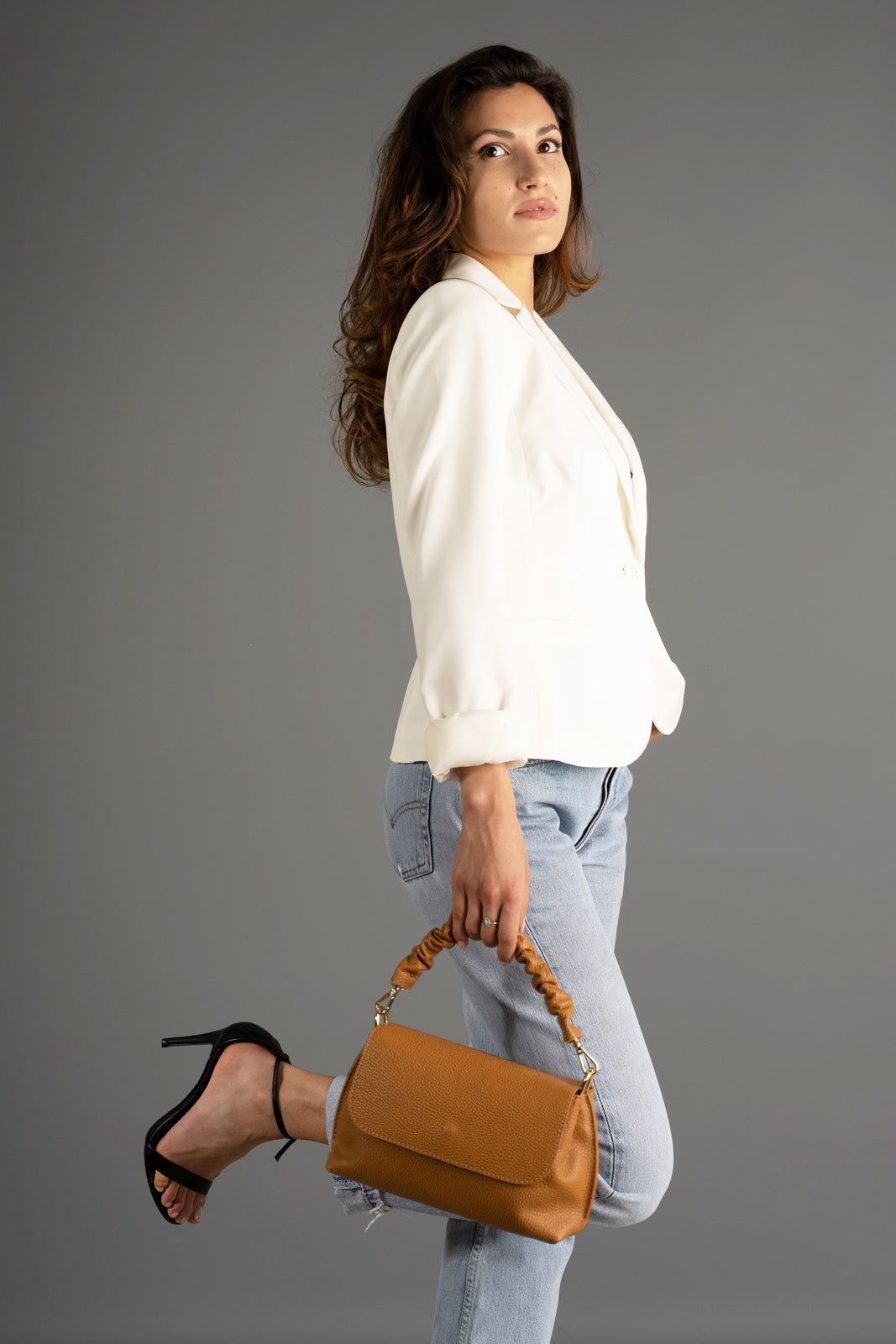SOFIA Leather Top Handle Bag - Cuoio