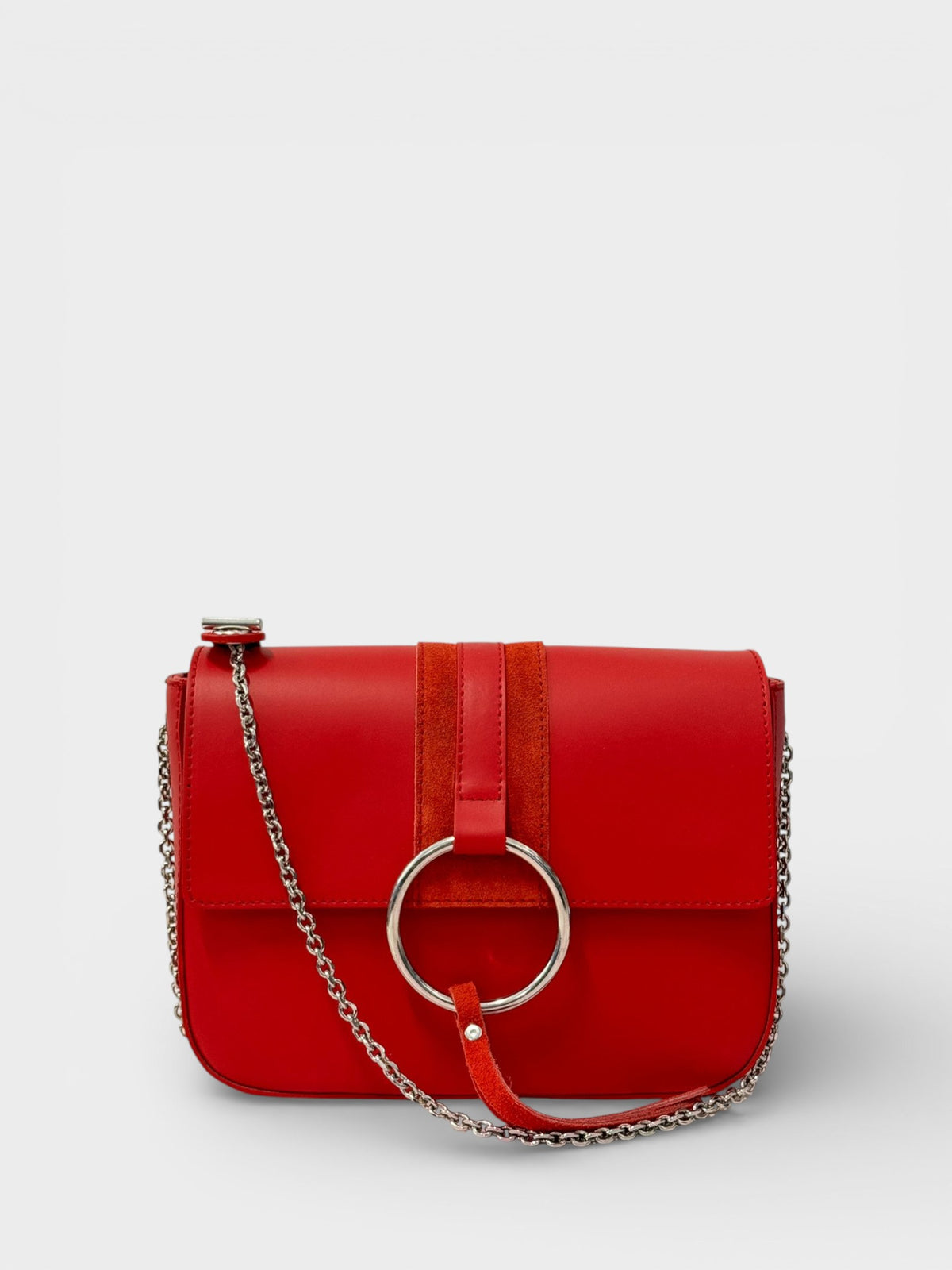 Leather Top Handle Bag 3521 - Red