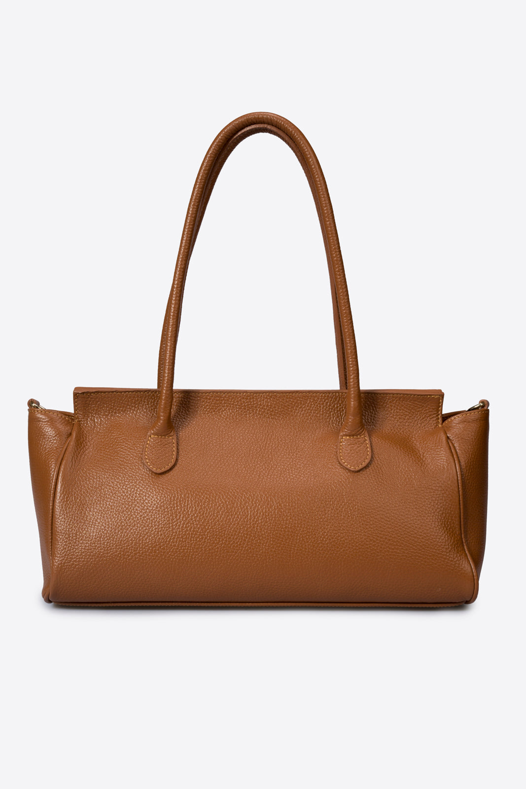AUDREY Leather Top Handle Bag - Cognac