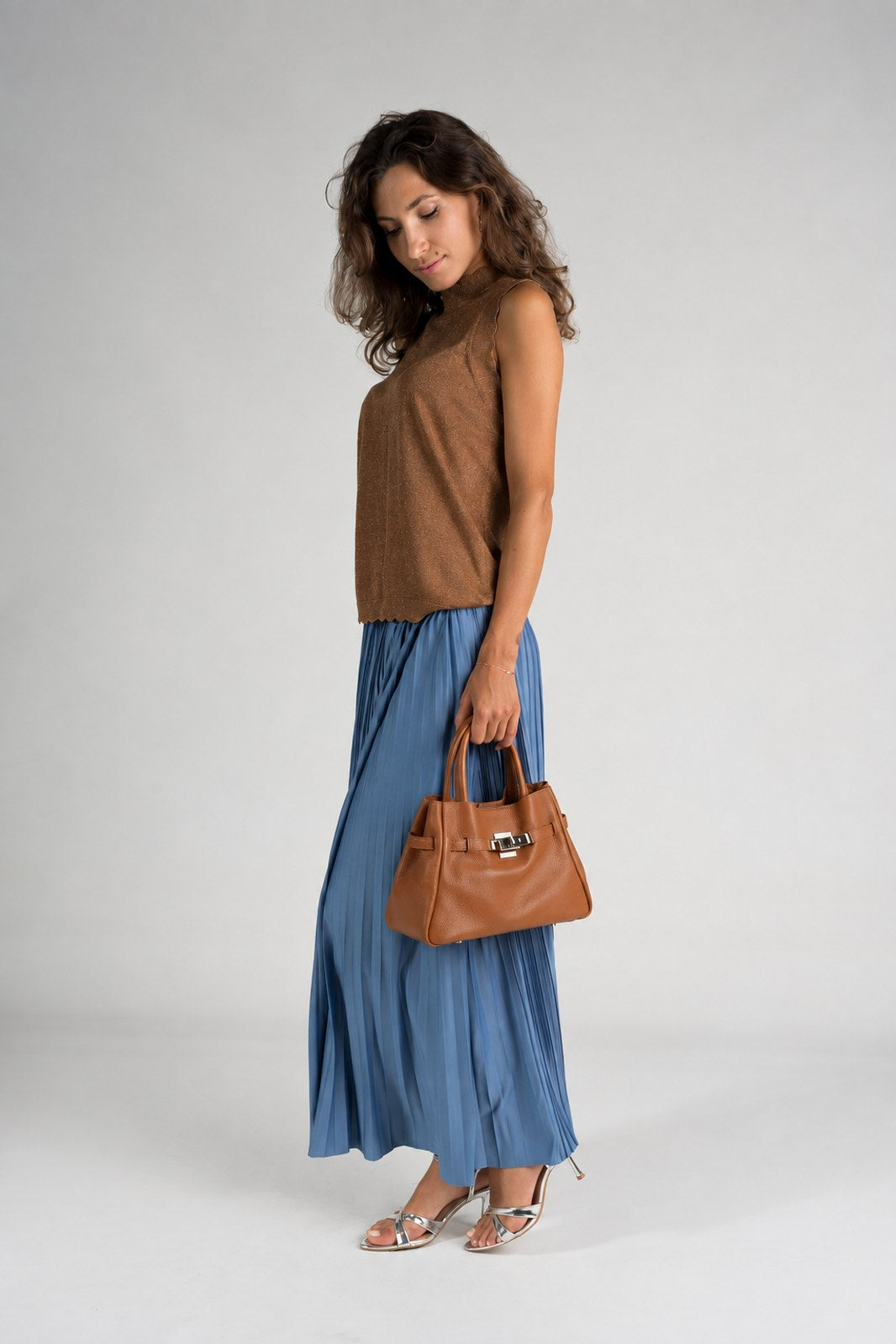 MIRANDA Leather Top Handle Bag - Cognac