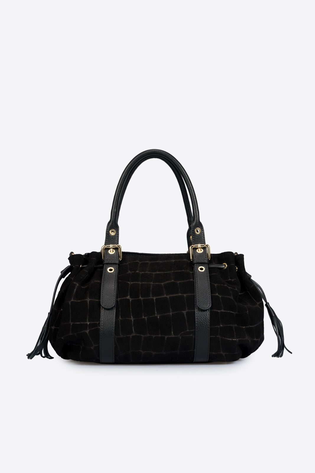 GWENDA Leather Top Handle Bag - Black