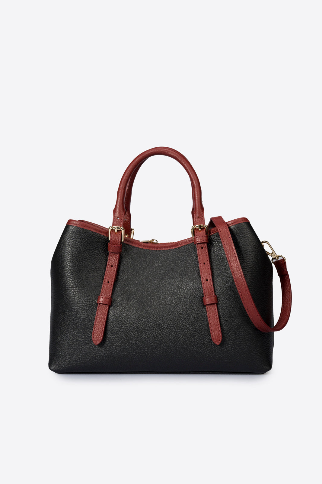 TESS Leather Top Handle Bag - Black+Bordo