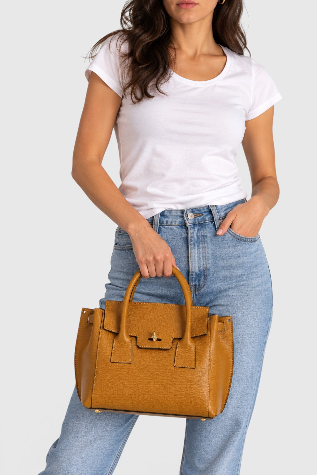 RUTH Leather Top Handle Bag - Cognac